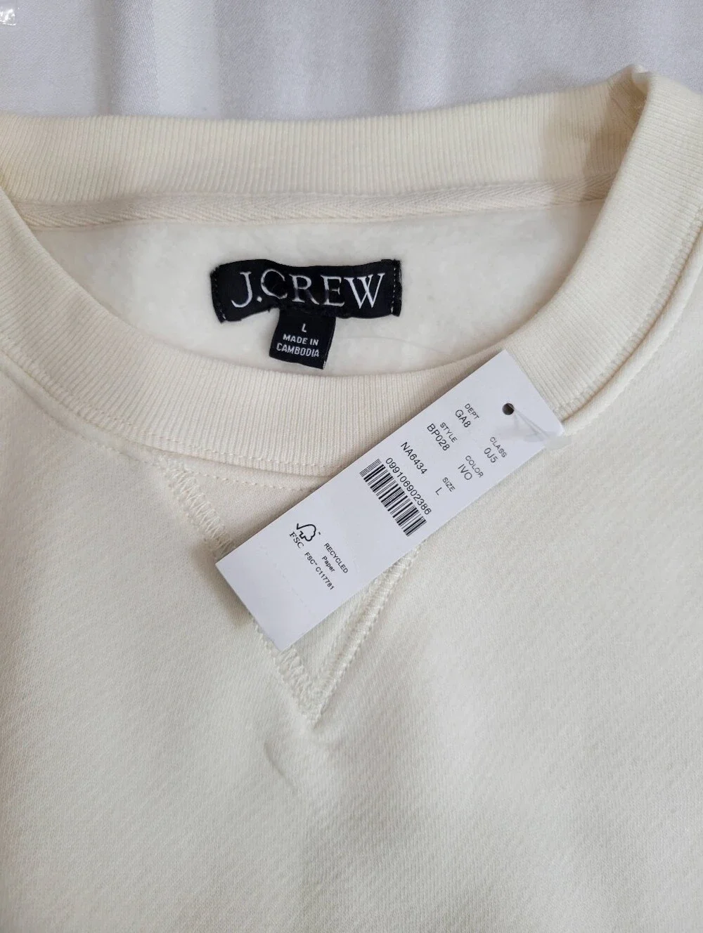 J Crew Heritage fleece oversized crewneck sweatshirt Size L Ivory